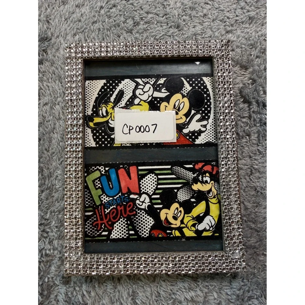 Disney Unisex Mickey Pluto Goofy Picture Frame 5x7 Silver Rhinestone Bling
